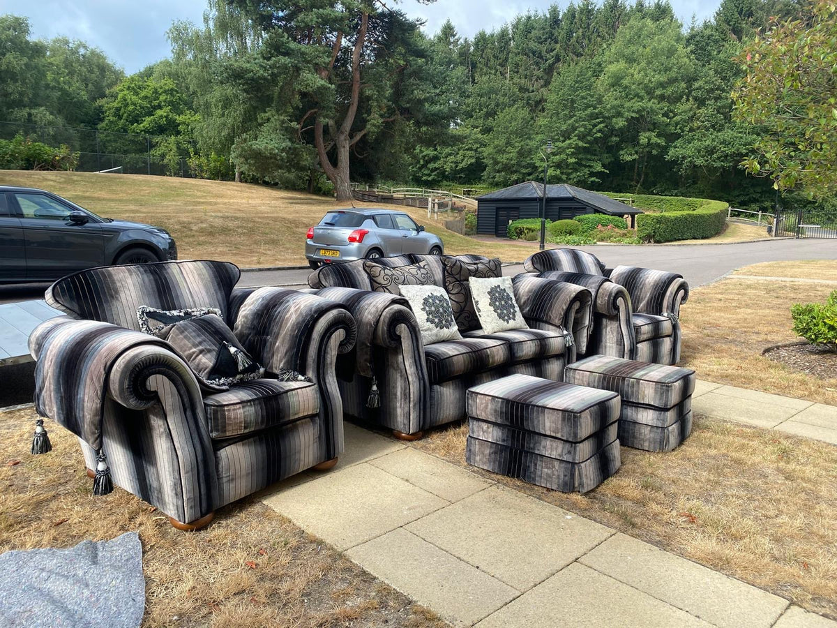Two Seater Sofa , Armchair X2 , Footstool X 2 Matching Cushion Sofa Set Handmade