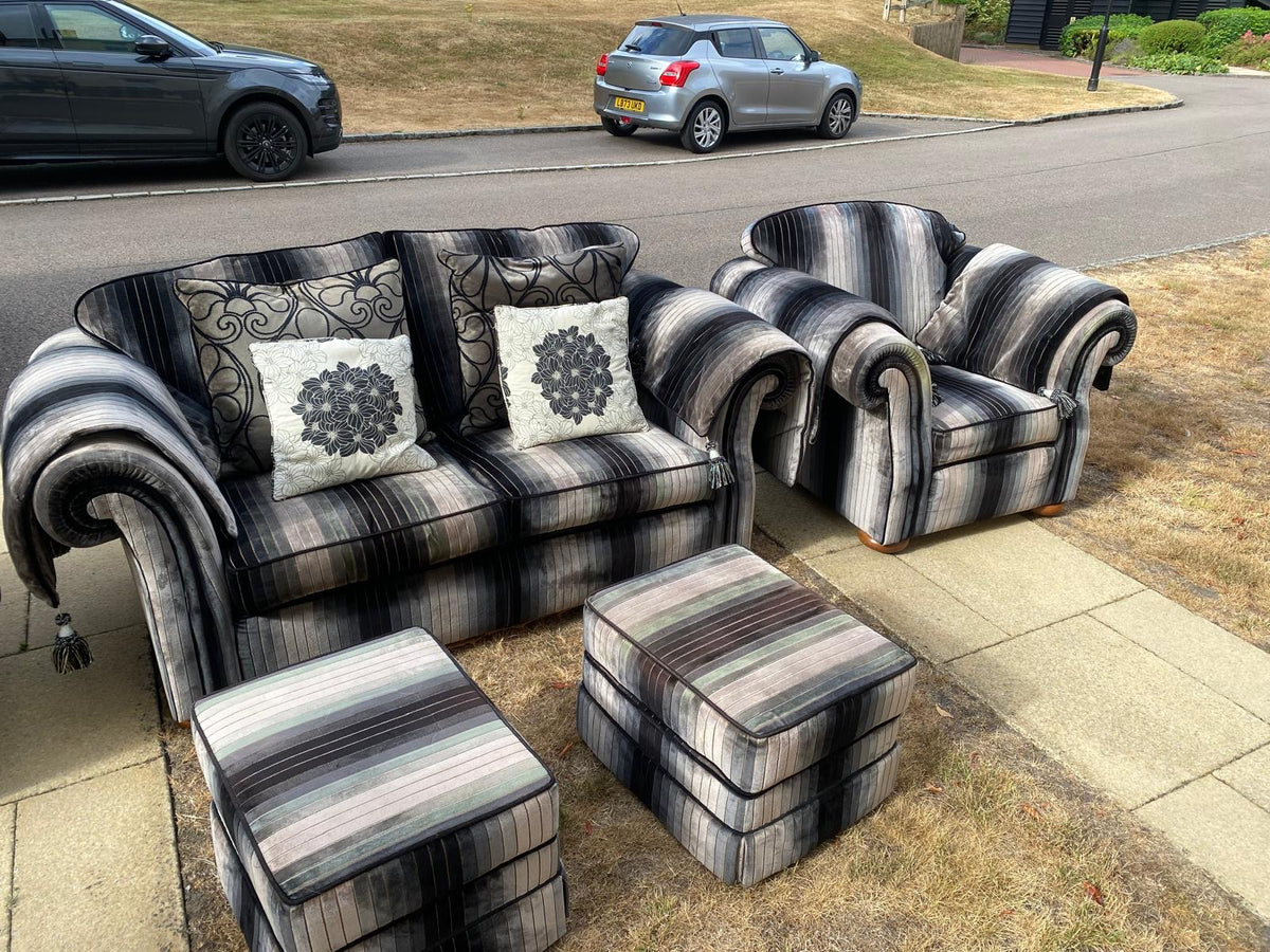 Two Seater Sofa , Armchair X2 , Footstool X 2 Matching Cushion Sofa Set Handmade