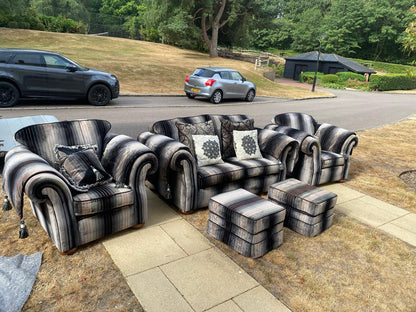 Two Seater Sofa , Armchair X2 , Footstool X 2 Matching Cushion Sofa Set Handmade