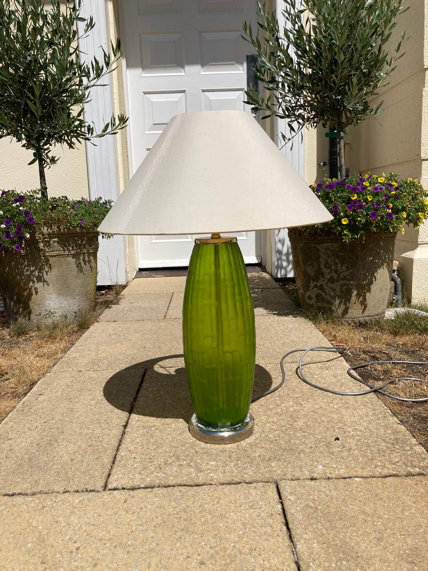 Table lamp side lamp hand blown green glass no shade