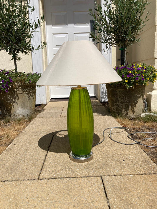 Table lamp side lamp hand blown green glass no shade