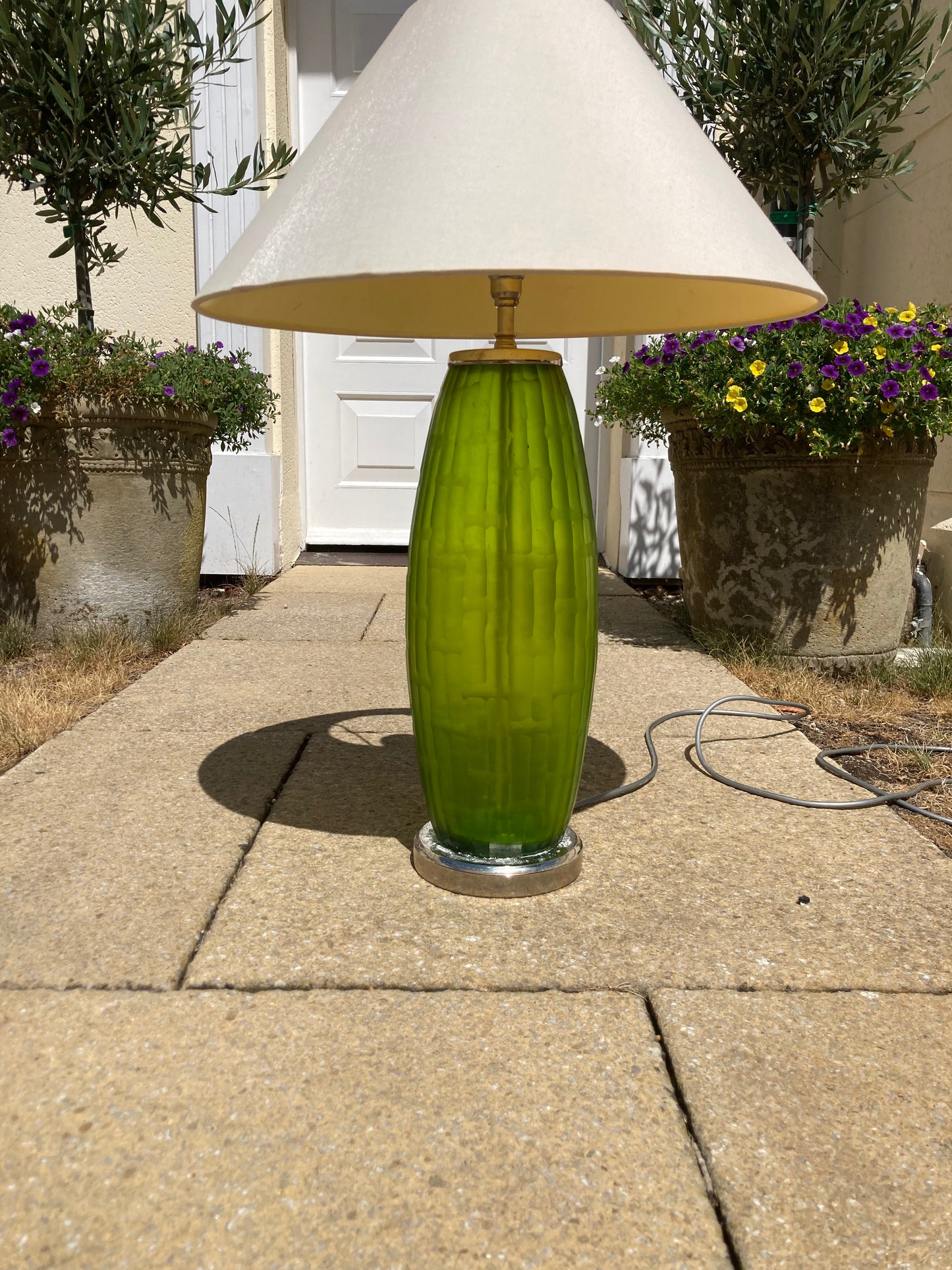 Table lamp side lamp hand blown green glass no shade