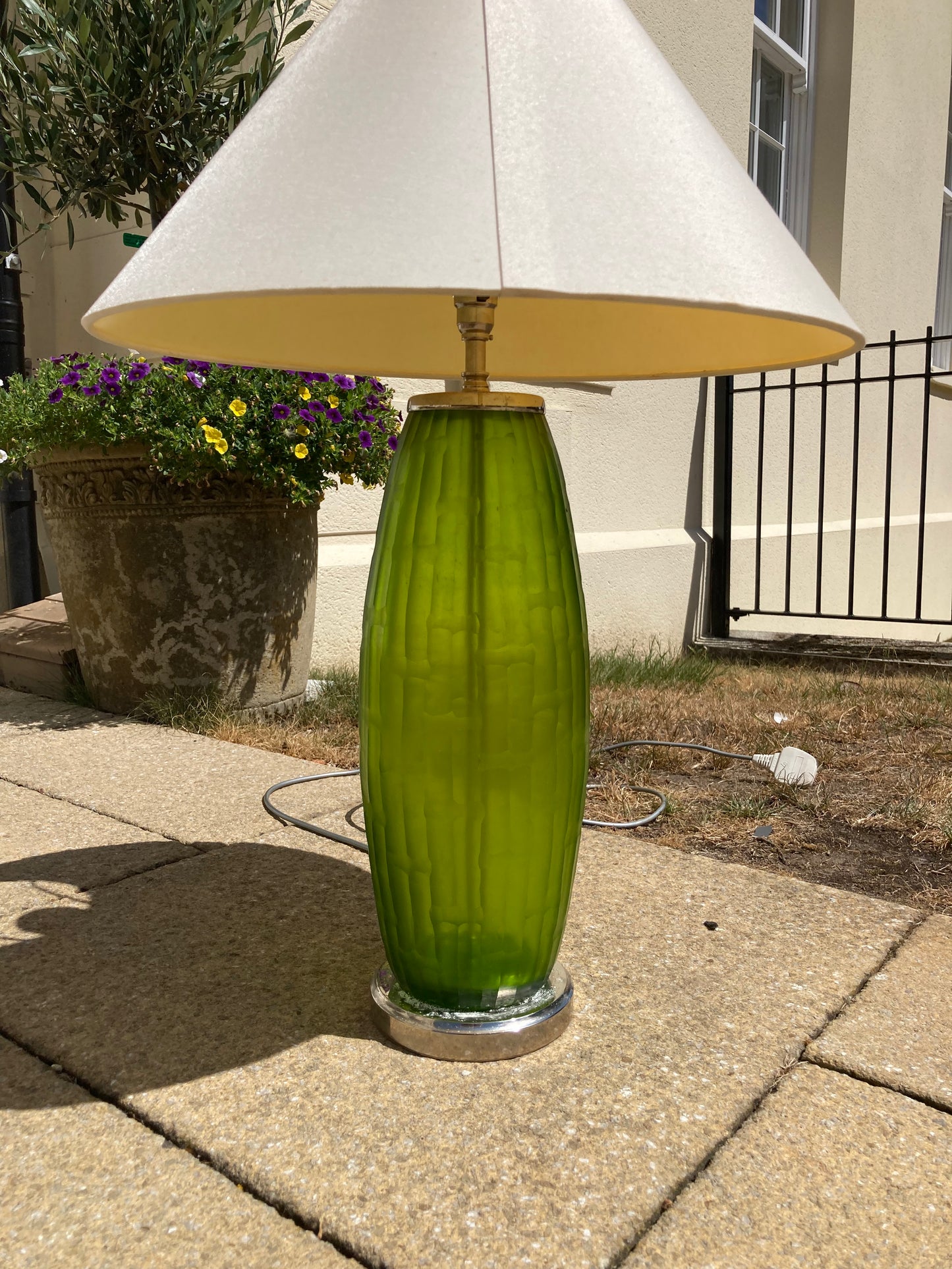 Table lamp side lamp hand blown green glass no shade