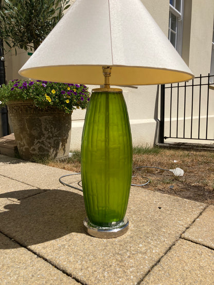 Table lamp side lamp hand blown green glass no shade